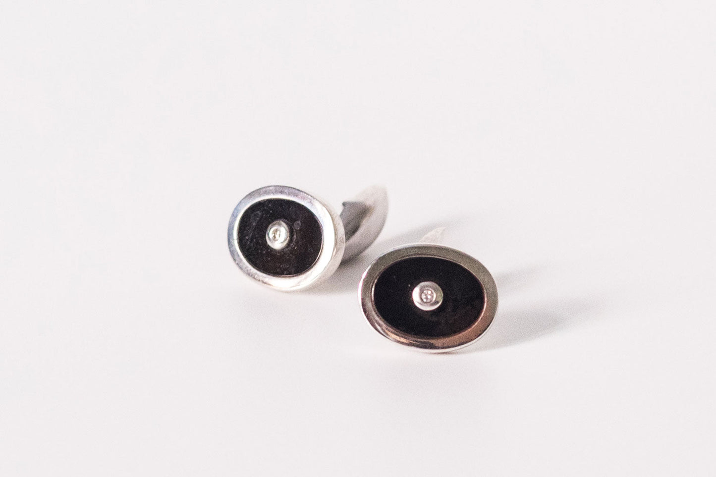 Butoni din argint cu onix negru si diamante barbat - Accesorii Barbati