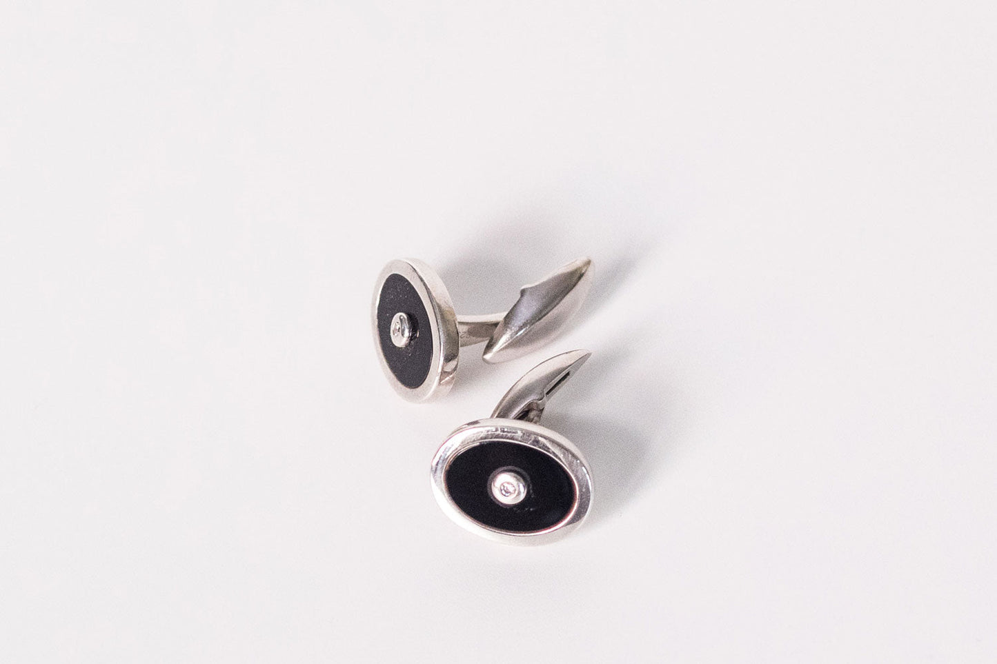 Butoni din argint cu onix negru si diamante barbat - Accesorii Barbati