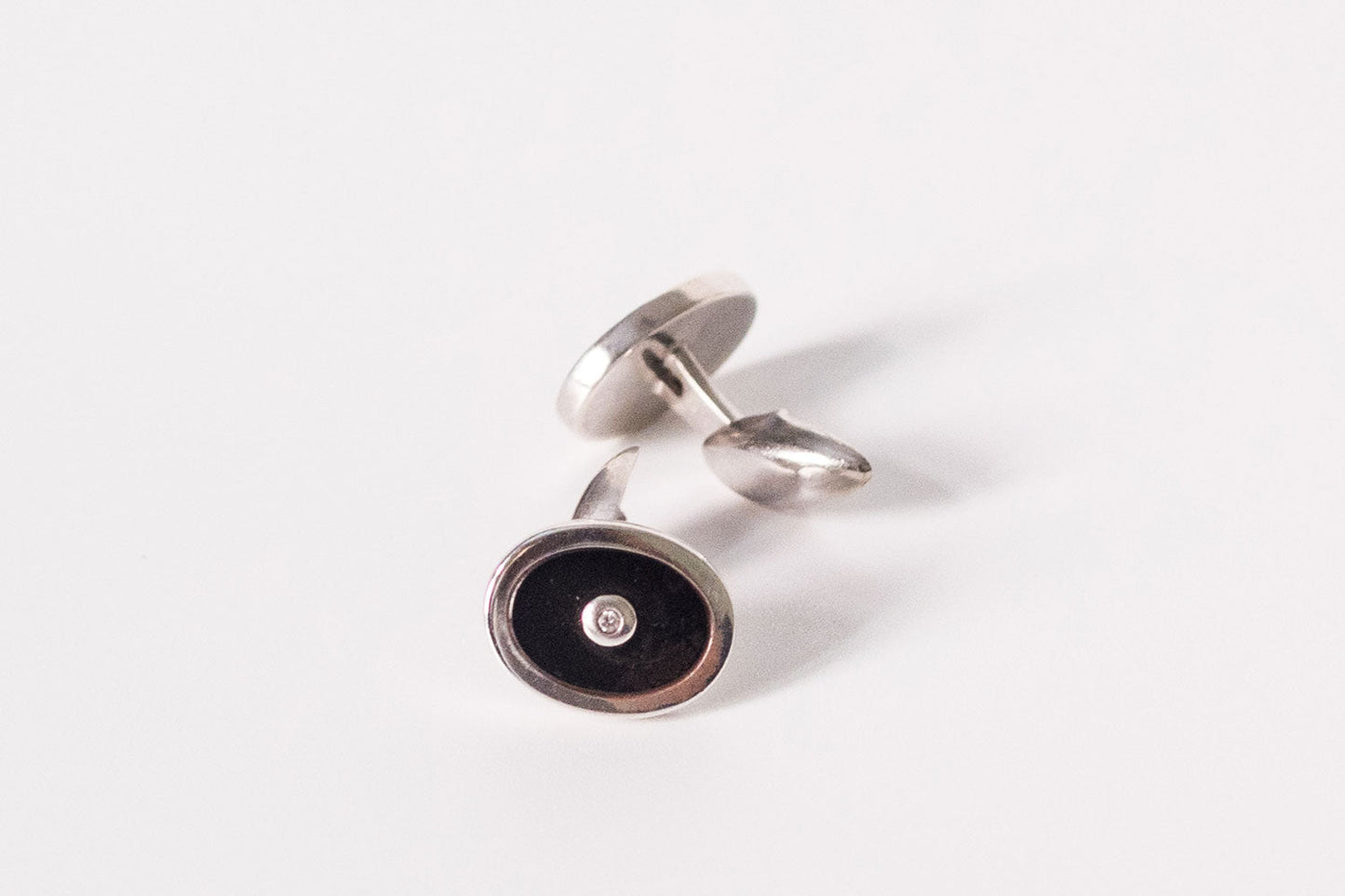 Butoni din argint cu onix negru si diamante barbat - Accesorii Barbati