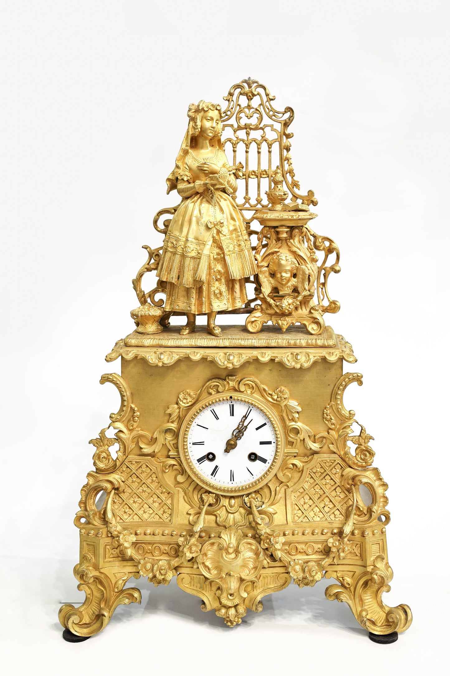 Ceas de semineu din bronz dore - Decorative
