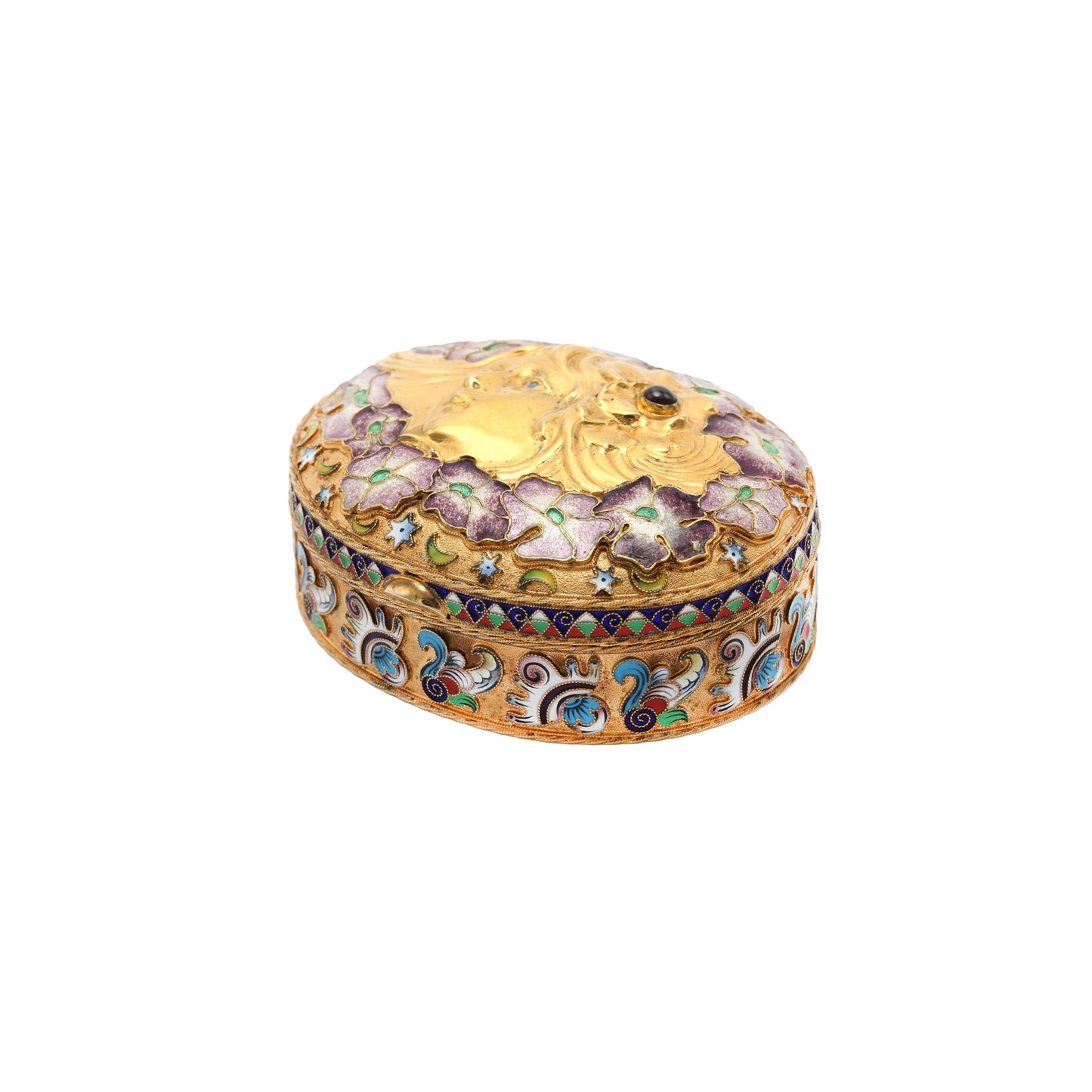 Cutie decorativa Art Noveau din argint aurit cu email policrom - Decorative