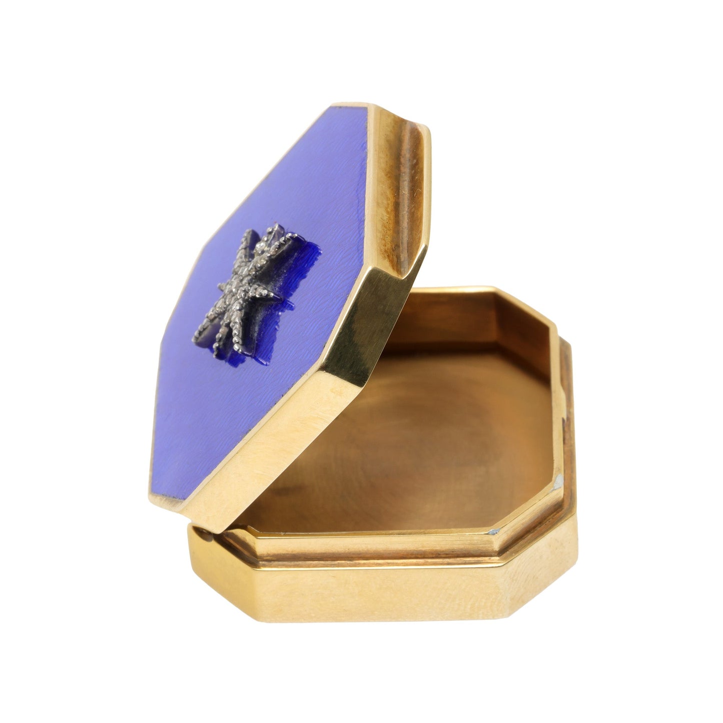 Cutie decorativa din argint aurit cu email guilloché si diamante naturale - Decorative