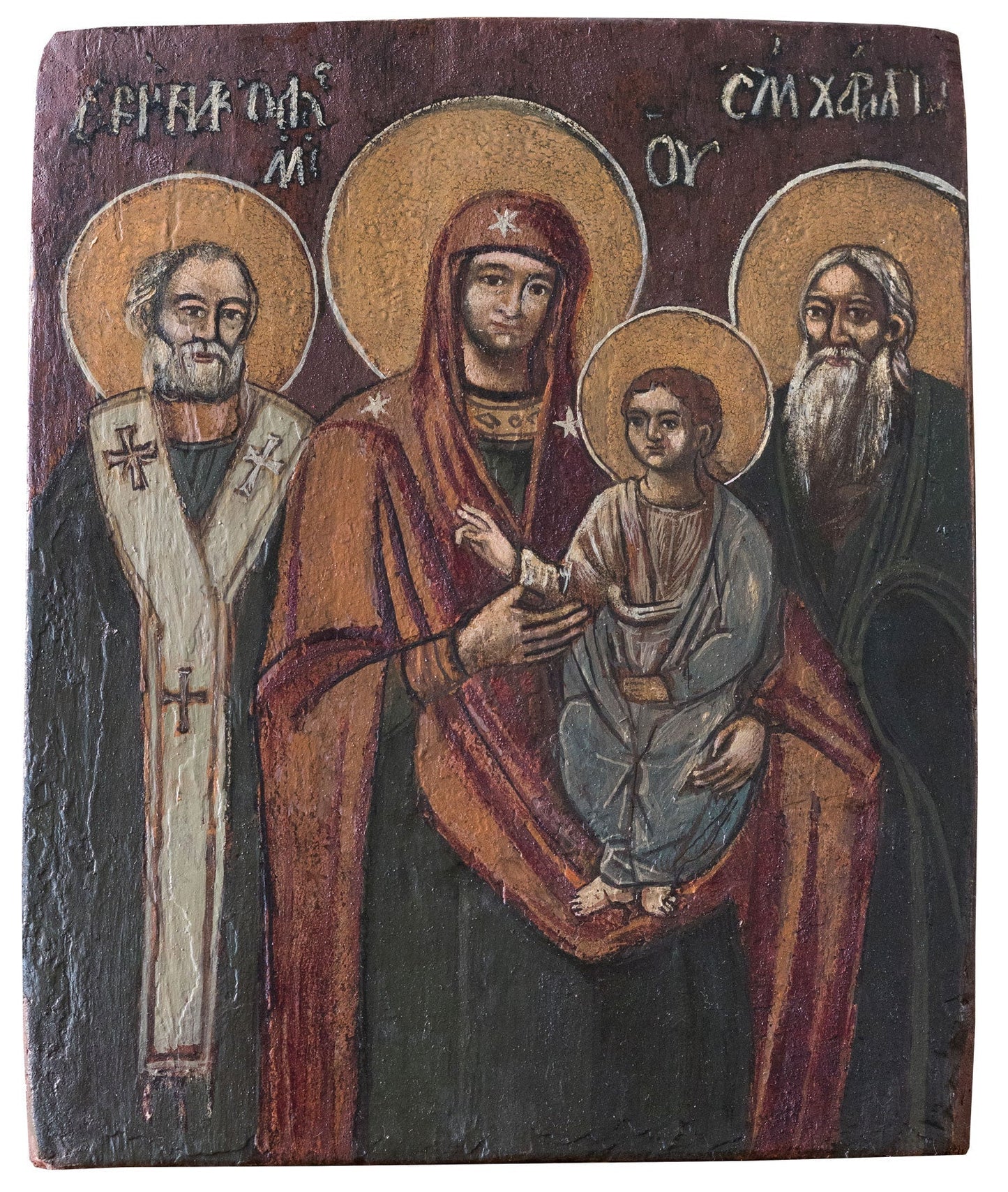 Icoana pe lemn „Maica Domnului cu Pruncul Sf. Nicolae si Sf. Ioan” - Icoane
