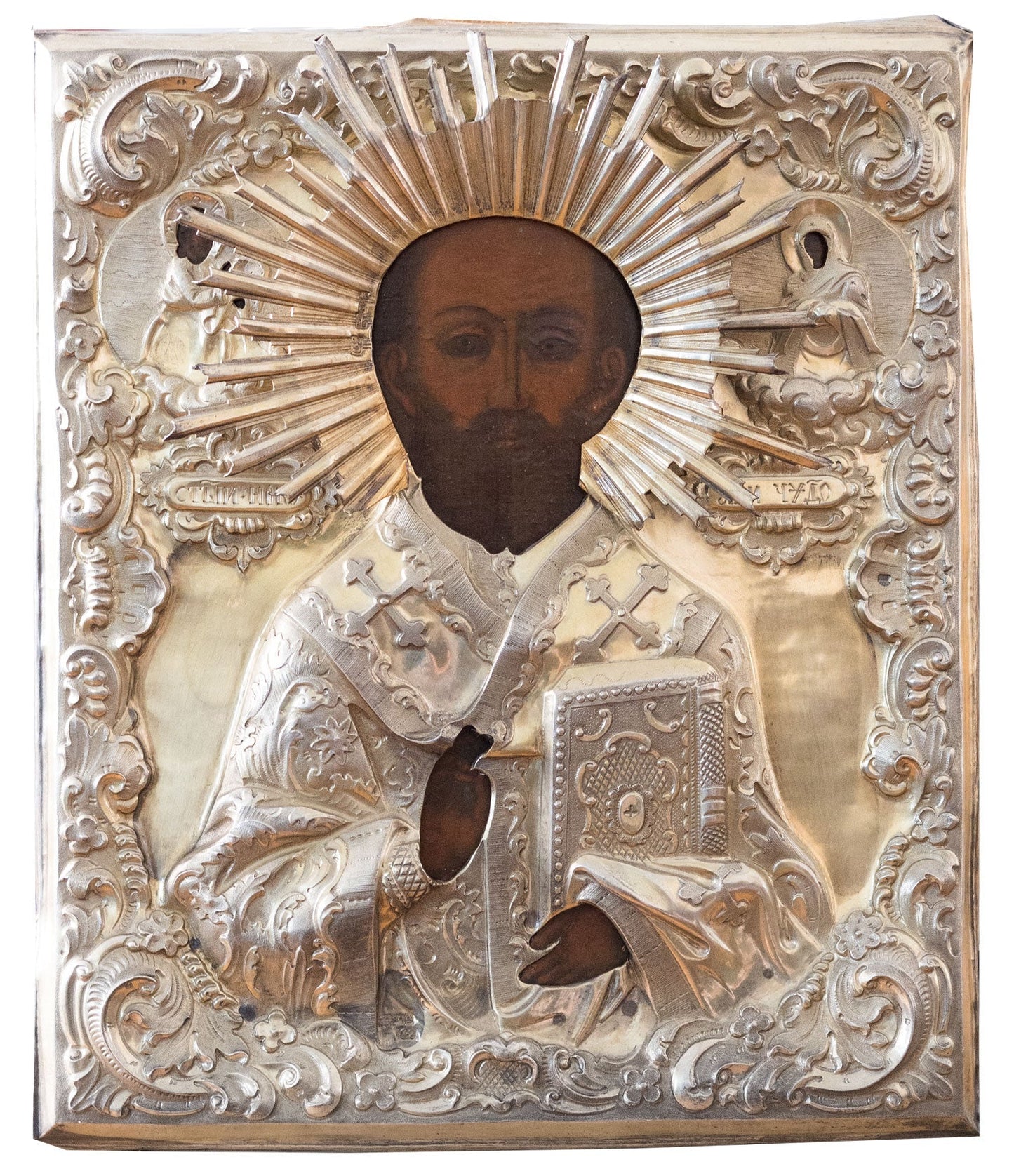 Icoana pe lemn cu riza din argint aurit „Sf. Nicolae” - Icoane