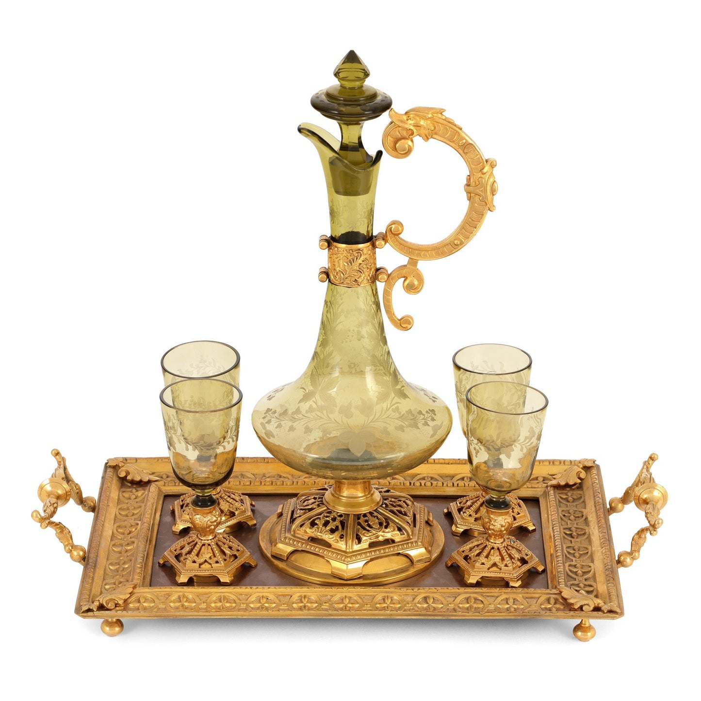 Serviciu pentru aperitive din bronz doré si cristal - Decorative