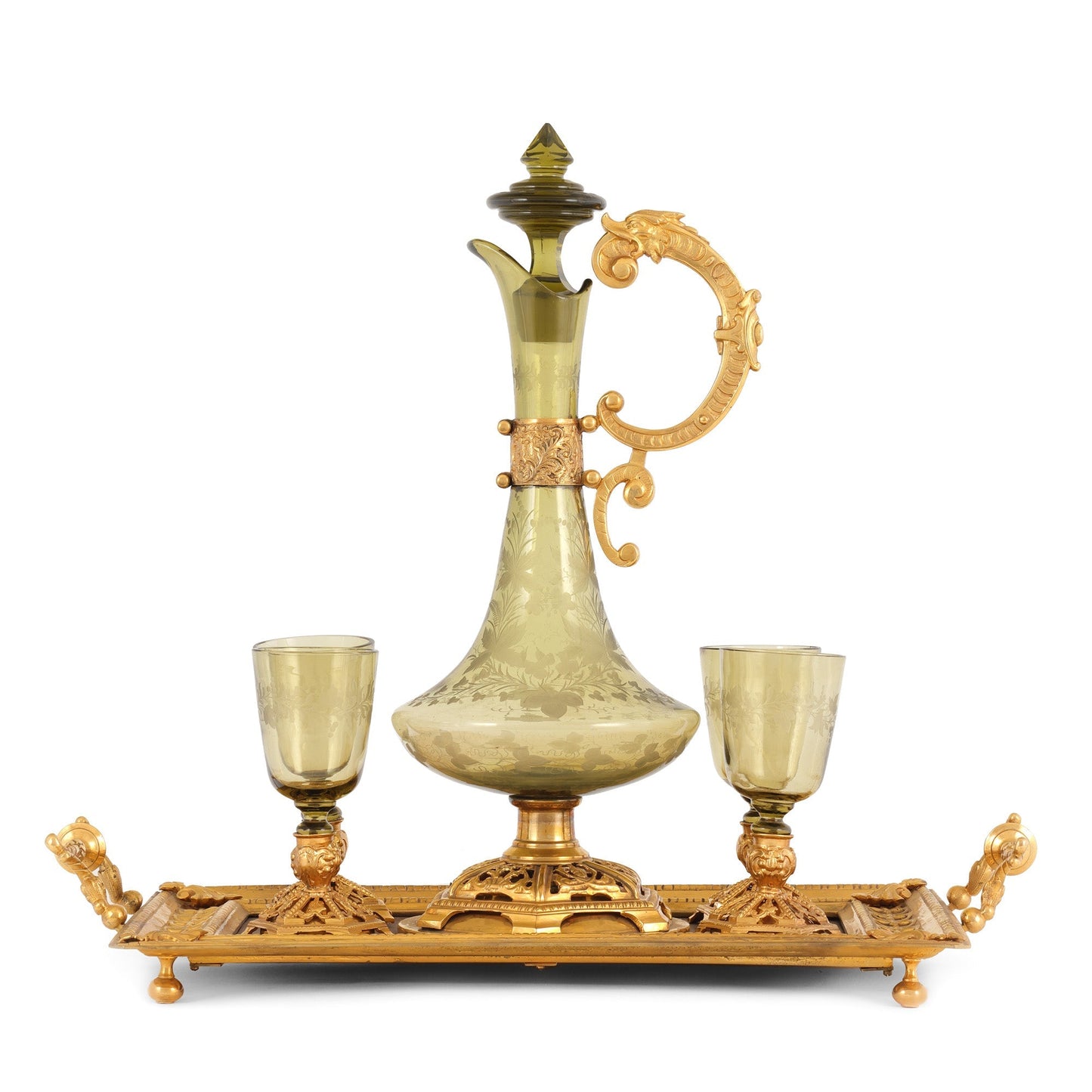 Serviciu pentru aperitive din bronz doré si cristal - Decorative