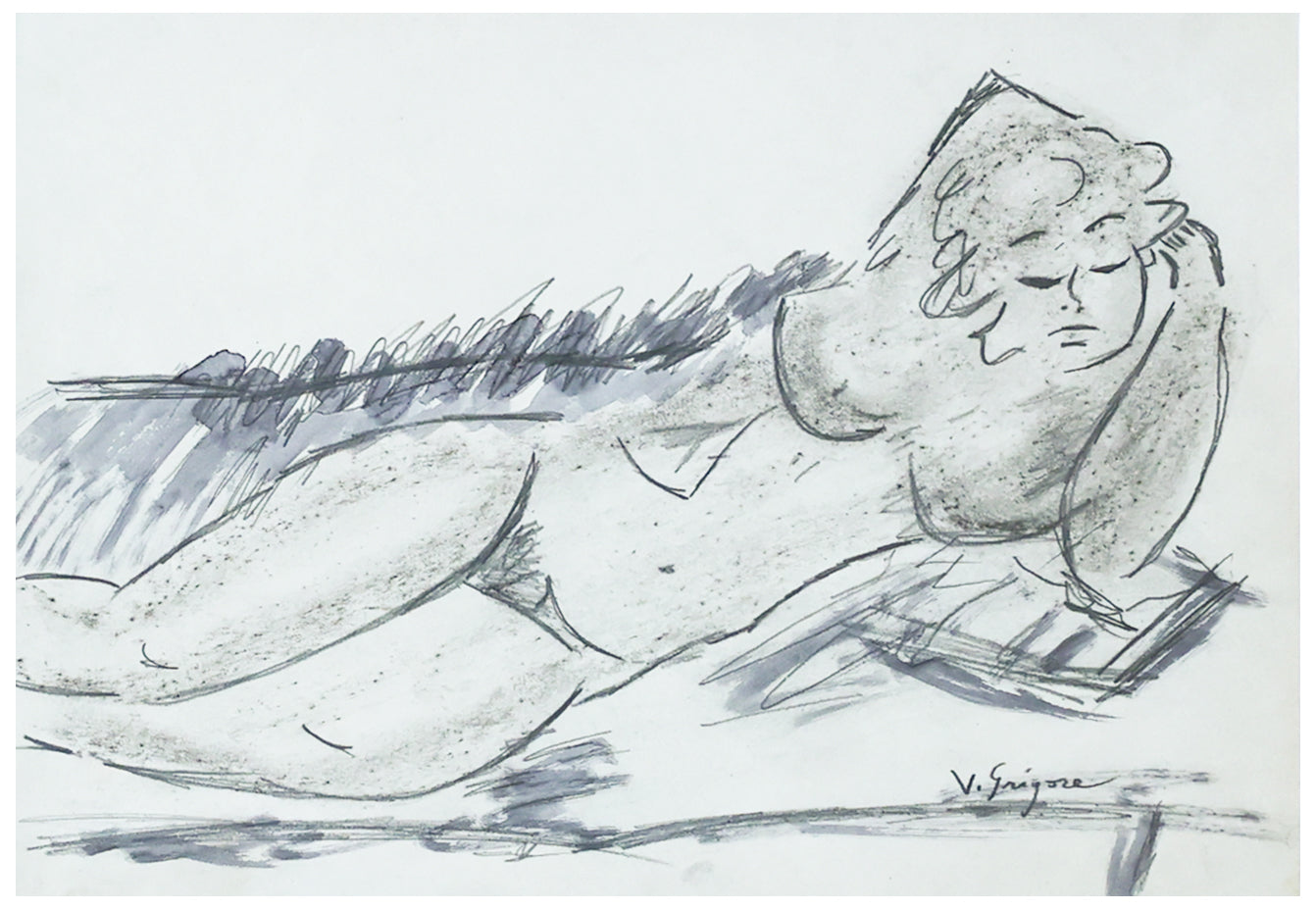 Vasile Grigore Nud culcat - Grafica