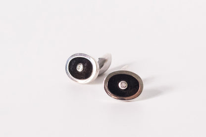 Butoni din argint cu onix negru si diamante barbat - Accesorii Barbati
