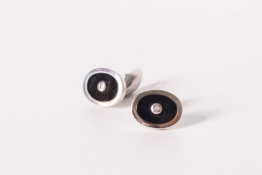 Butoni din argint cu onix negru si diamante barbat - Accesorii Barbati