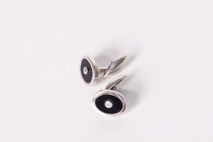 Butoni din argint cu onix negru si diamante barbat - Accesorii Barbati