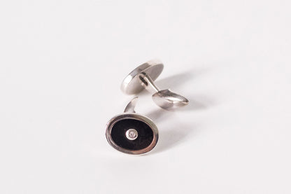 Butoni din argint cu onix negru si diamante barbat - Accesorii Barbati