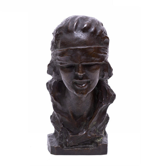 Sculptura din bronz, G. S. POPOIU, FEMEIE ZÂMBIND - TreasureTrove