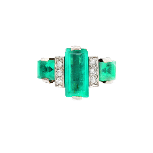 Inel cu smaralde naturale si diamante naturale - Inel