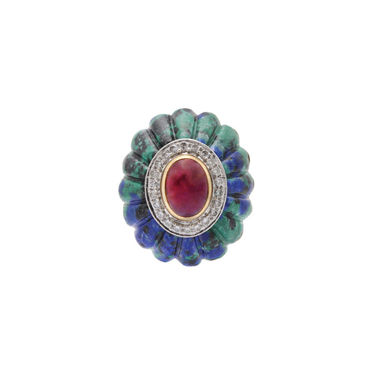 Inel cu rubin natural si diamante naturale - Inel