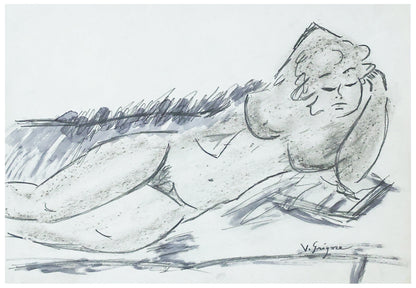 Vasile Grigore Nud culcat - Grafica